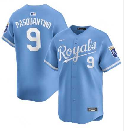 Mens Kansas City Royals #9 Vinnie Pasquantino Light Blue 2024 Alternate Limited Stitched Baseball Jersey Dzhi->kansas city royals->MLB Jersey